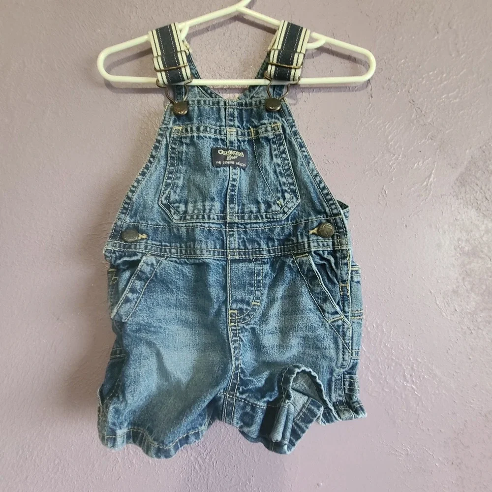 OshKosh Bgosh Shortalls Kids 9M Blue Denim Carpenter Vestbak Adjustable Straps